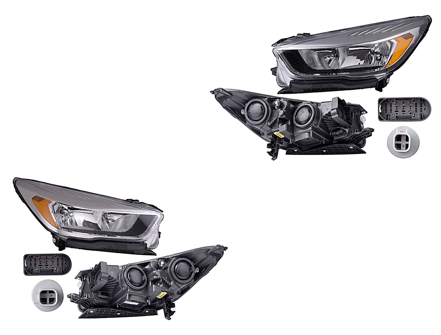 Par De Faros Fondo Cromado Para Foco Halógeno Con Reflejante Ámbar