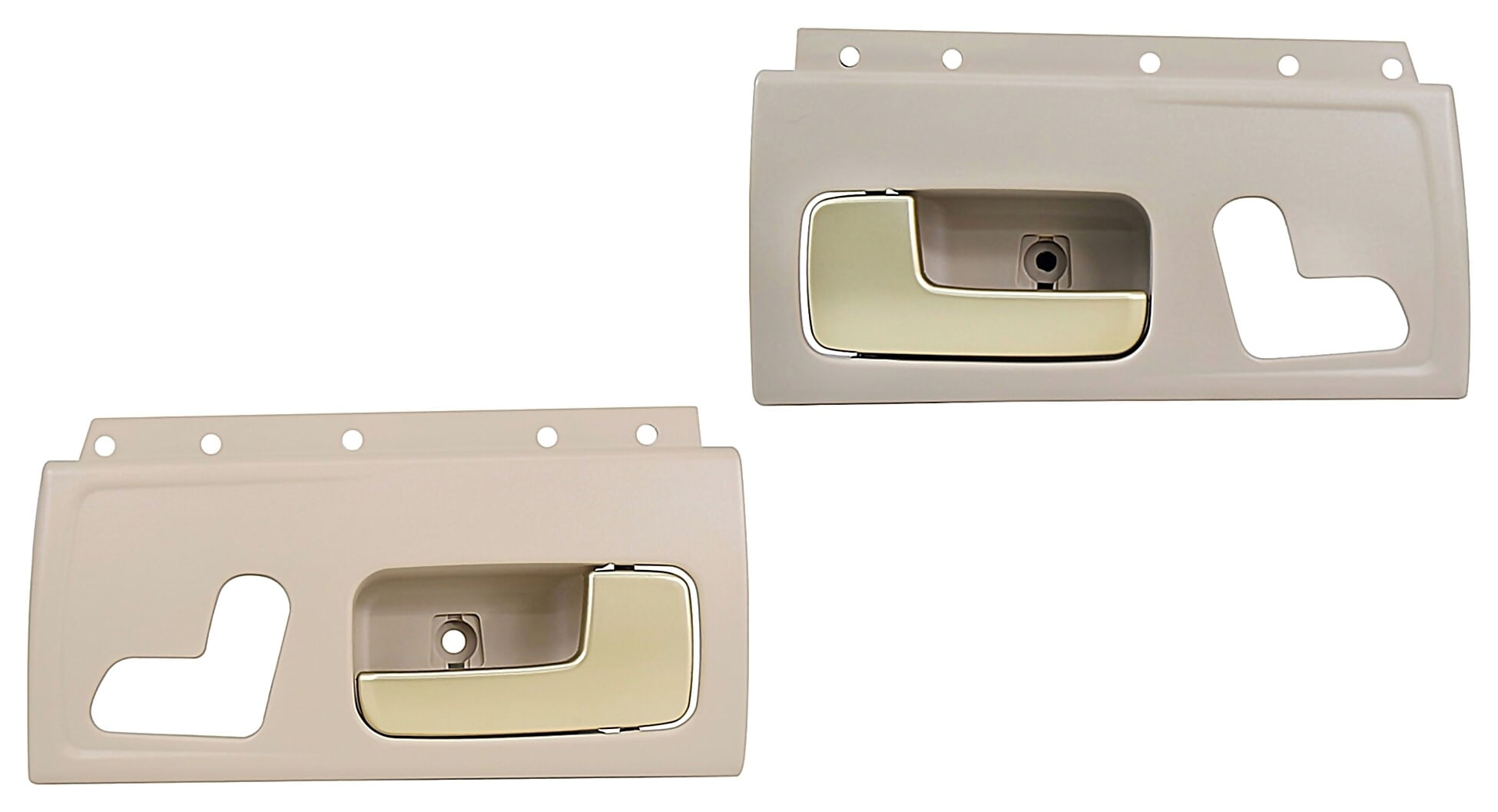 Par De Manijas De Puertas Interiores Delanteras Beige/Dorado Con Base Con Hoyo Para Control De Asiento