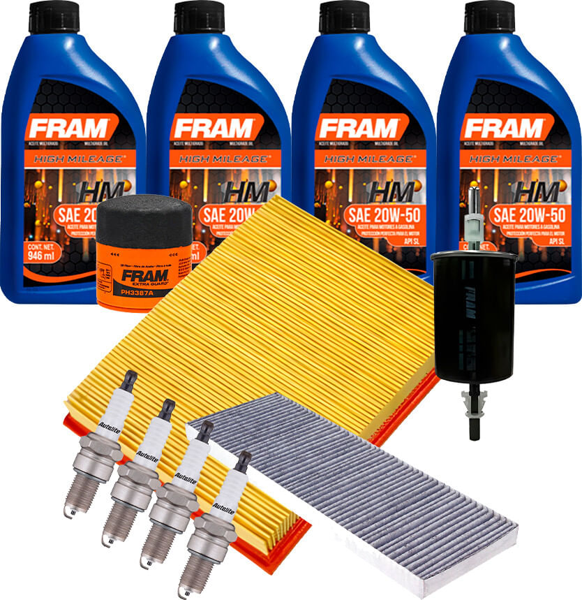 Kit De Afinación Con Aceite 20W50 Mineral, Bujías Platino Y 4 Filtros (12 Piezas)