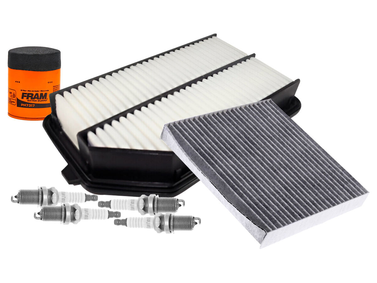Kit De Bujías Doble Platino, Filtro De Aire, Filtro De Aceite Y Filtro De Cabina (7 Piezas)