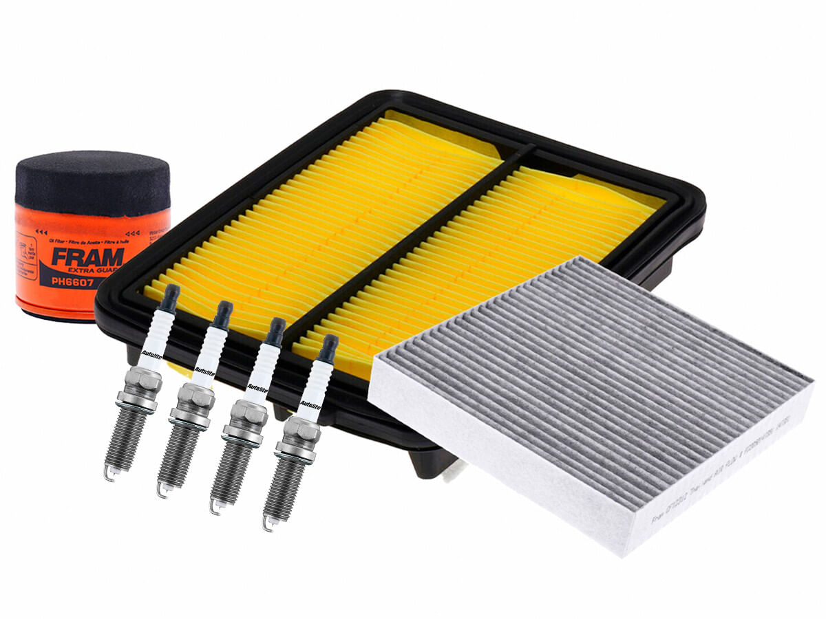 Kit De Bujías Doble Platino, Filtro De Aire, Filtro De Aceite Y Filtro De Cabina (7 Piezas)