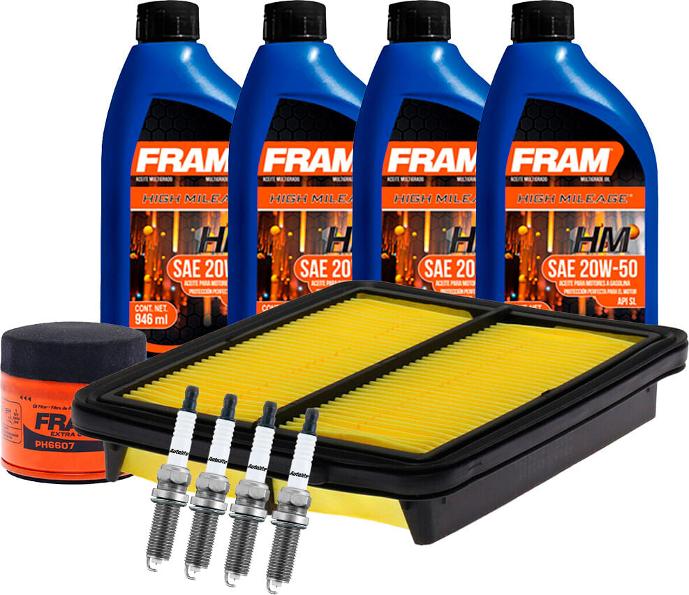 Kit De Afinación Con Aceite Mineral 20W50, Bujías Doble Platino Y 2 Filtros (10 Piezas)