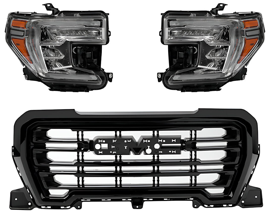 Kit De Faros Full Led Y Parrilla Negra (3 Piezas)