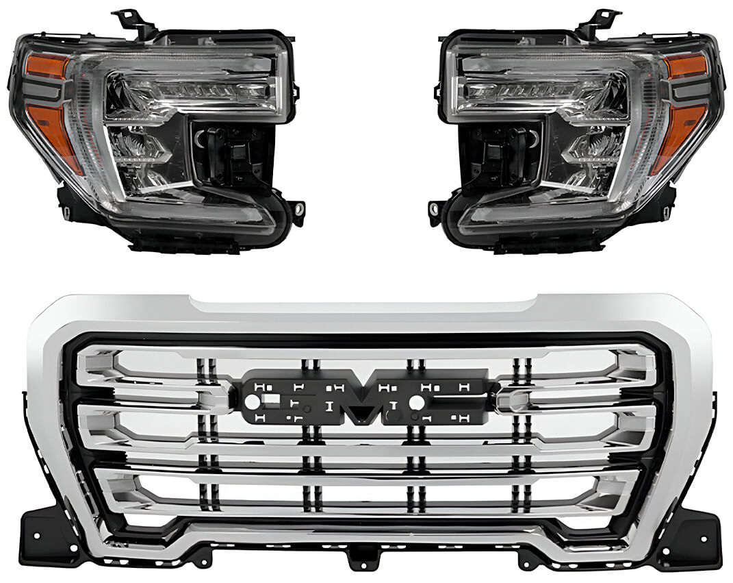 Kit De Faros Full Led Y Parrilla Cromada Con Líneas (3 Piezas)