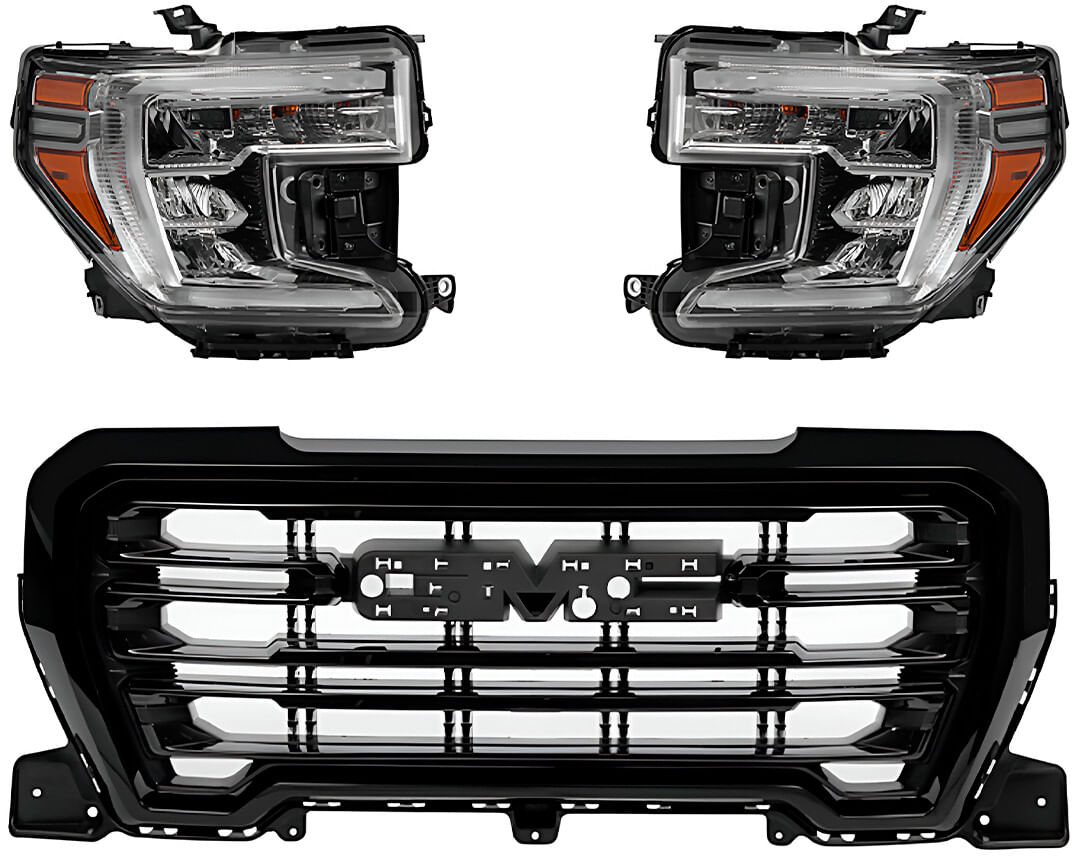 Kit De Faros Para Foco Halógeno Con Leds Y Parrilla Negra Filo Cromado (3 Piezas)