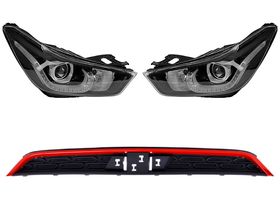 Kit De Faros Con Leds Y Parrilla Superior Gris Con Moldura Roja (3 Piezas)