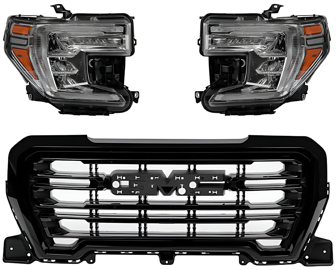 Kit De Faros Full Led Y Parrilla Negra Filo Cromado (3 Piezas)