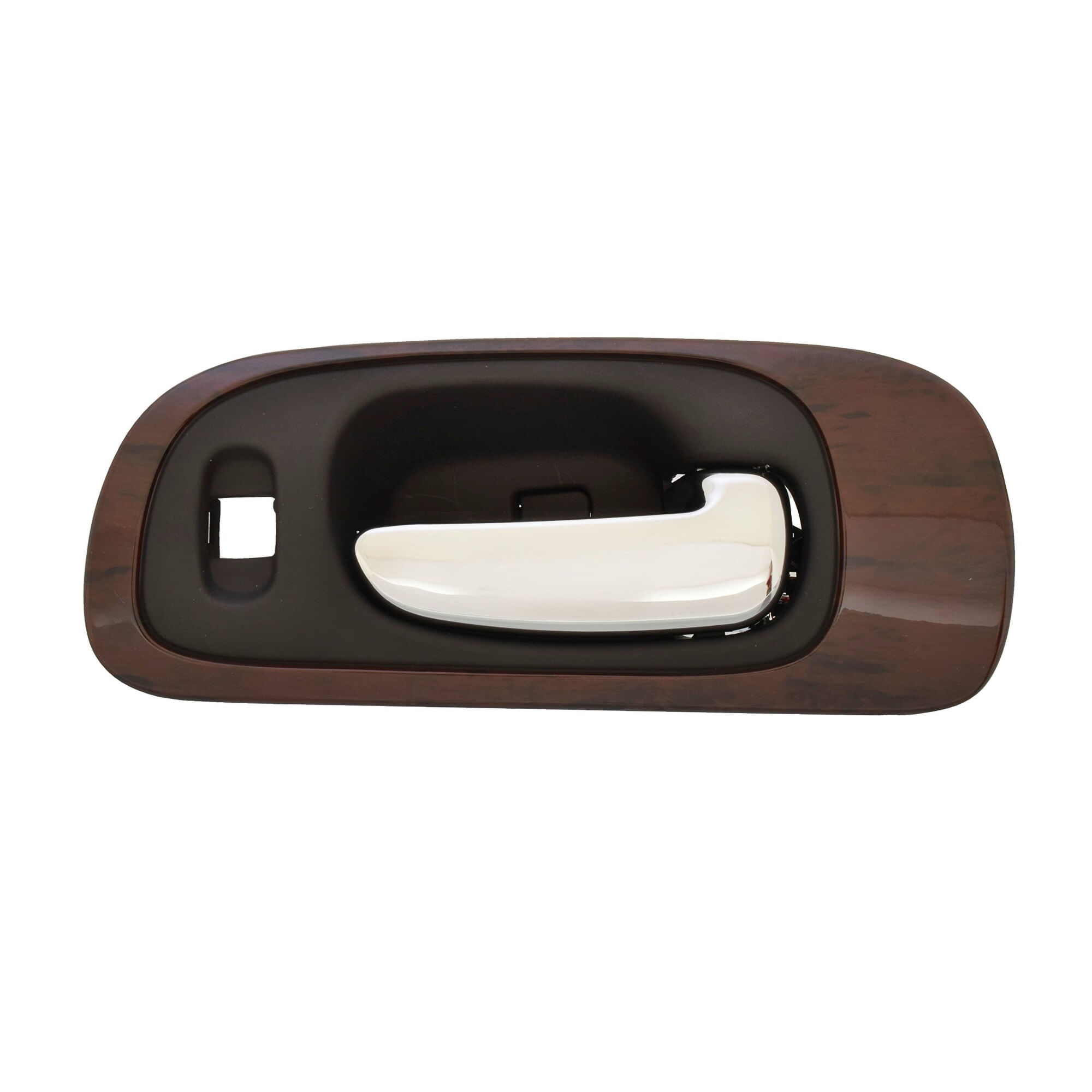 Manija Puerta Interior Delantera Negro/Cromado Con Bisel Tipo Madera Con Hoyo Para Seguro Lado Pasajero