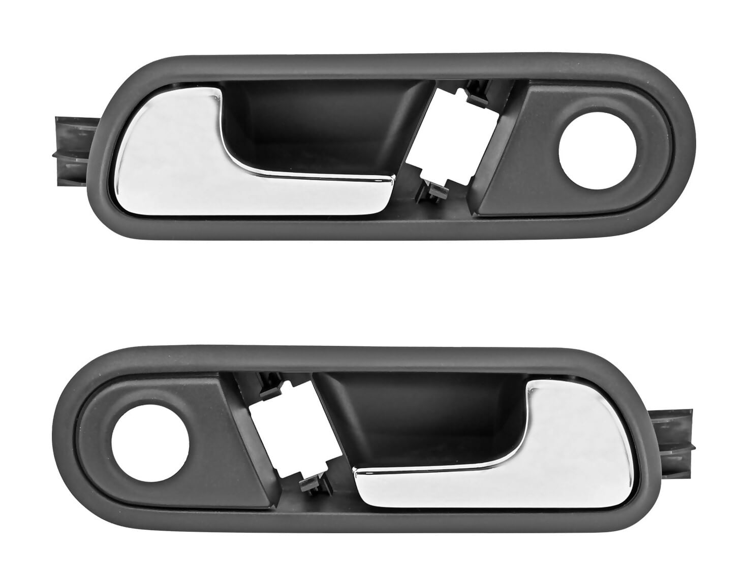 Par De Manijas De Puertas Interiores Delanteras Negras/Cromadas Con Hoyo Para Control De Espejo